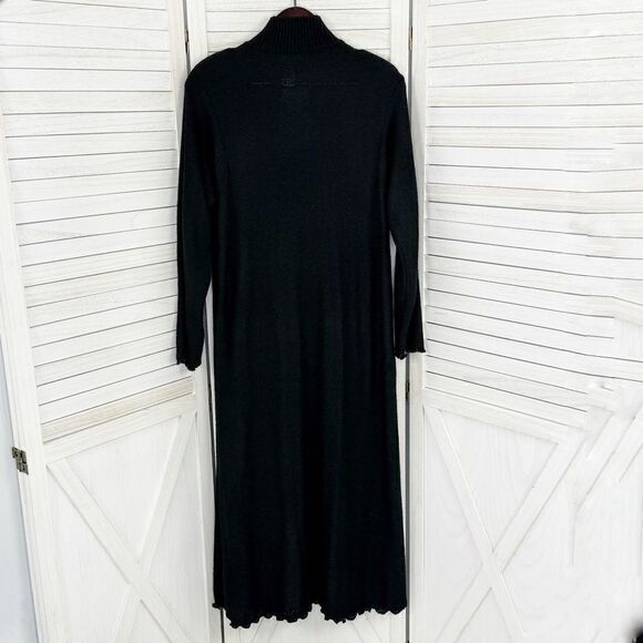 Vivian Chan Shaw Scallop Hem Duster Cardigan Sweater Black Large Open - Picture 9 of 13